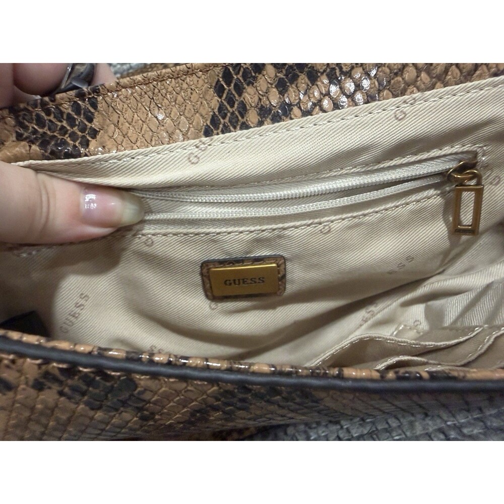 GUESS brown snake print crossbody bag w/ logo strap gold hardware small - Picture 5 of 9
